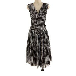 Alfani Brown Geometric Print Silk-Blend Wrap Dress Size 18W 2X Plus Midi Maxi